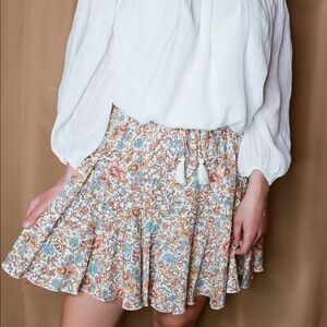 Floral fringe tie swing skirt